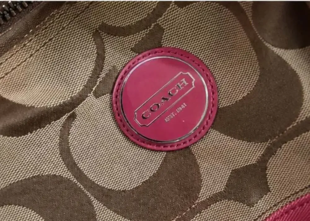 Coach Signature C Stripe Hobo Shoulder Bag F17484 Khaki Berry Pink